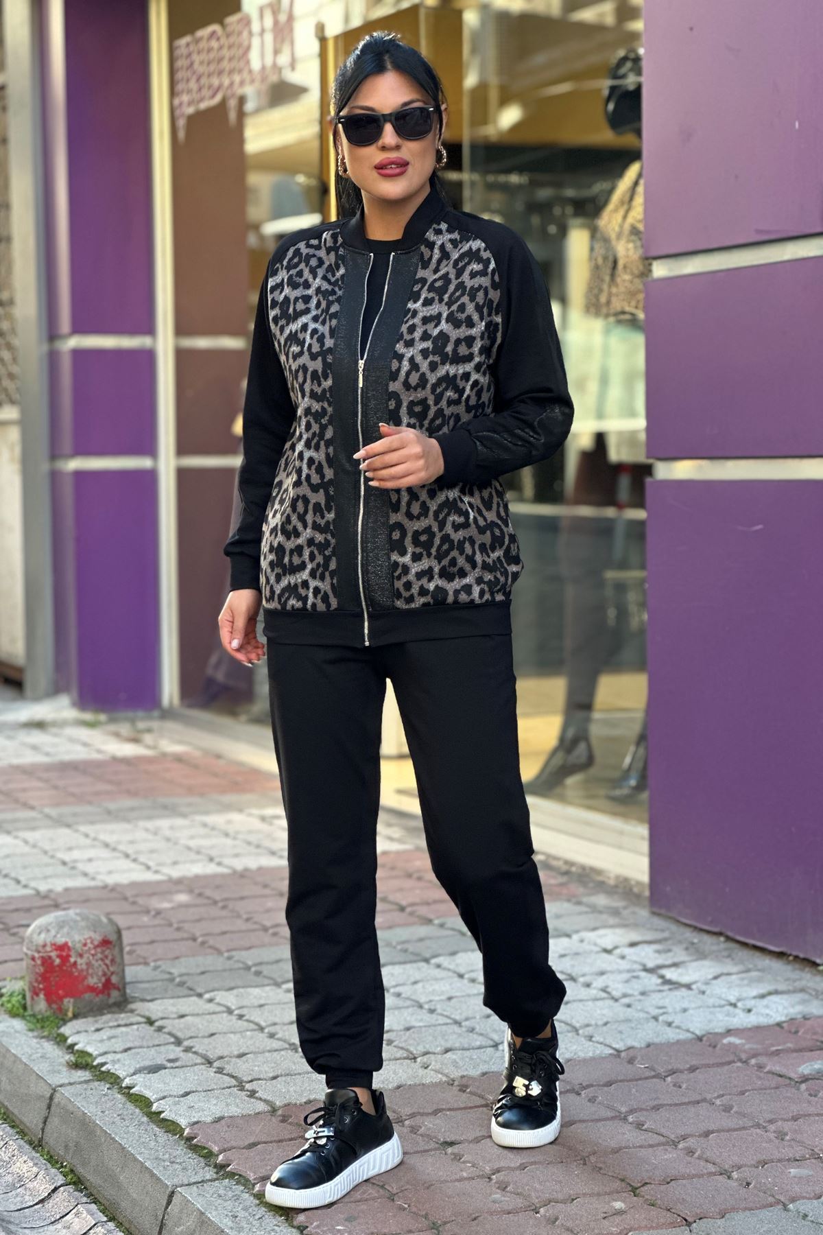 Jakarlı Leopar Desenli İkili Takım-Leopar