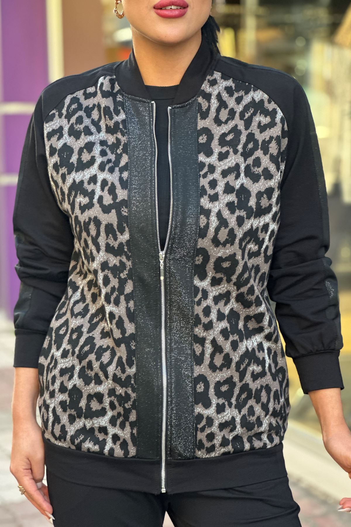 Jakarlı Leopar Desenli İkili Takım-Leopar