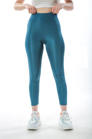 Yüksek Bel Korseli Toparlayıcı Disco Tayt-Turkuaz