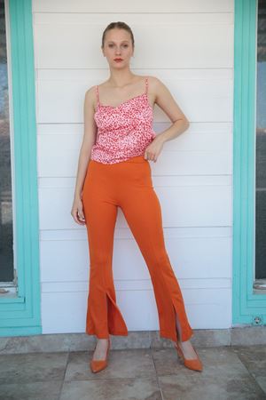 Yırtmaçlı İspanyol Paça Tayt-Orange