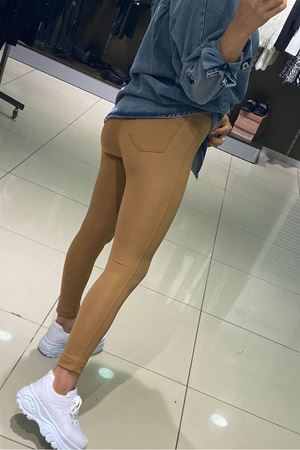 Düğmeli Fermuarlı Sknny Pantolon-Taba