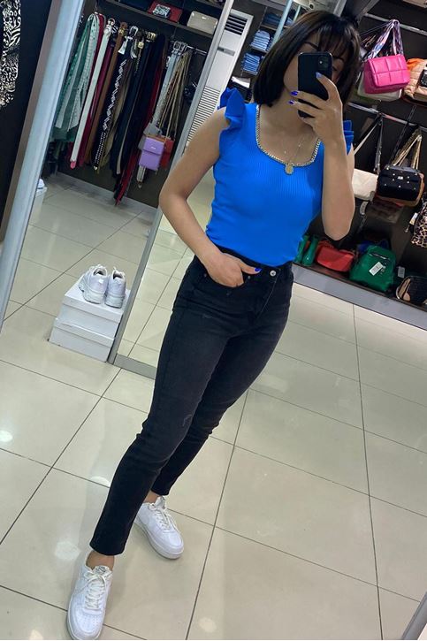 Tam Yüksek Bel Az Likralı Mom Jean-Füme