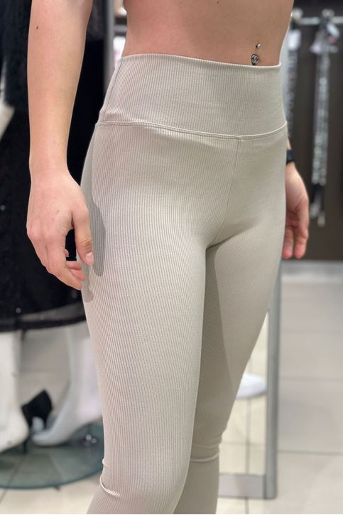 İçi Şardonsuz Fitilli Tayt-Krem