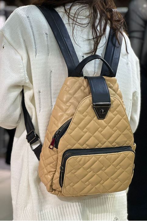 Ön Kilitli Fermuarlı Sırt Çanta-Bej