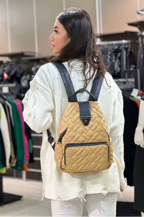 Ön Kilitli Fermuarlı Sırt Çanta-Bej