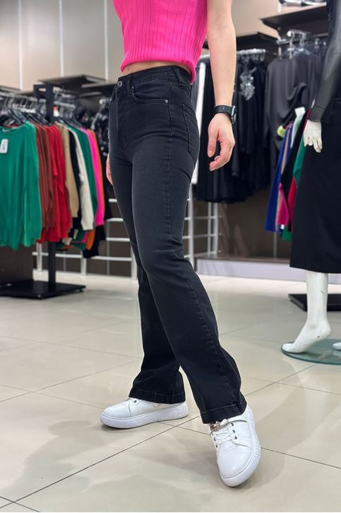 Yüksek Bel Likralı İspanyol Paça Pantolon-Füme