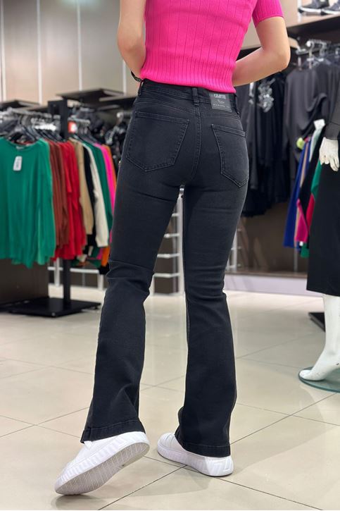 Yüksek Bel Likralı İspanyol Paça Pantolon-Füme