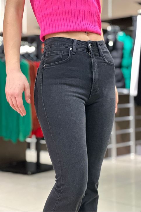 Yüksek Bel Likralı İspanyol Paça Pantolon-Füme