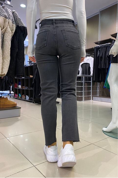 Paça Lazerli Pantolon-Füme