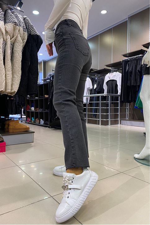 Paça Lazerli Pantolon-Füme