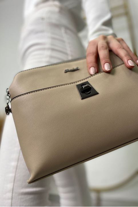 Ara Cepli Kilit Detaylı Fermuarlı Çanta-Vizon