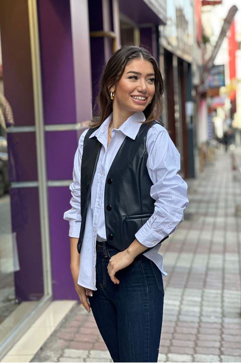 Deri Cepken Yelek-Lacivert