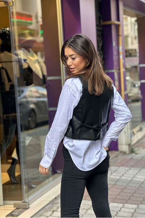 Deri Cepken Yelek-Siyah