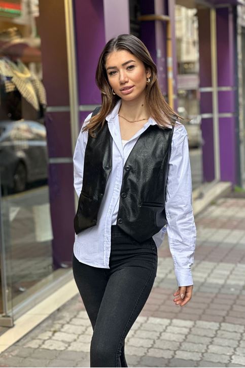 Deri Cepken Yelek-Siyah