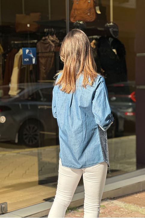 Ön Pullu Kot Gömlek-Mavi