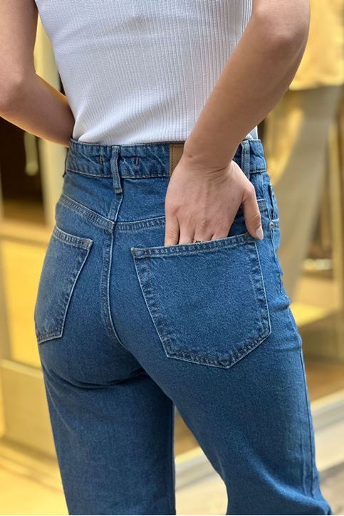 Yüksek Bel Düz Palazzo Jean-Mavi