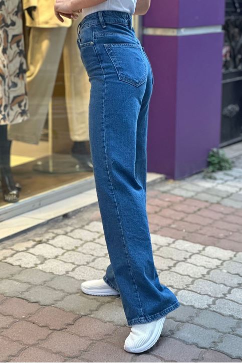 Yüksek Bel Düz Palazzo Jean-Mavi