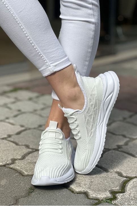 Triko Örgü Spor Ayakkabı-Beyaz