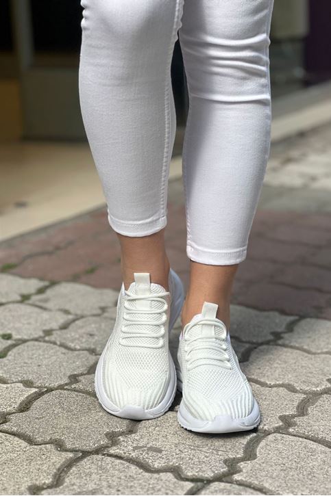 Triko Örgü Spor Ayakkabı-Beyaz