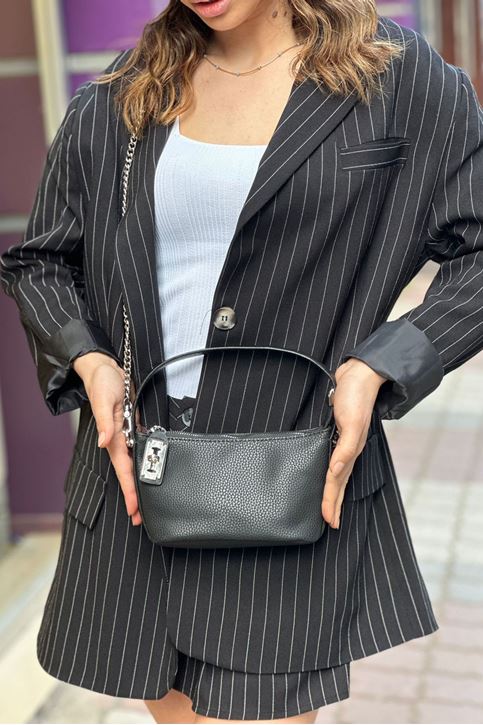 Kısa Askılı Deri Mini Kol Çanta-Siyah