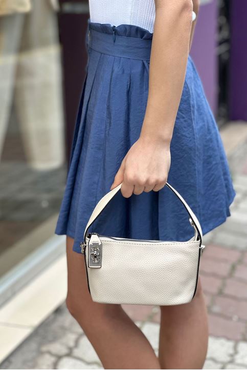 Kısa Askılı Deri Mini Kol Çanta-Krem