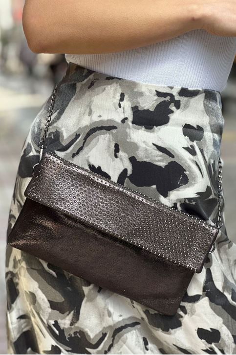 Kapağı Taş Detaylı Kendinden Desenli Portföy-Platin