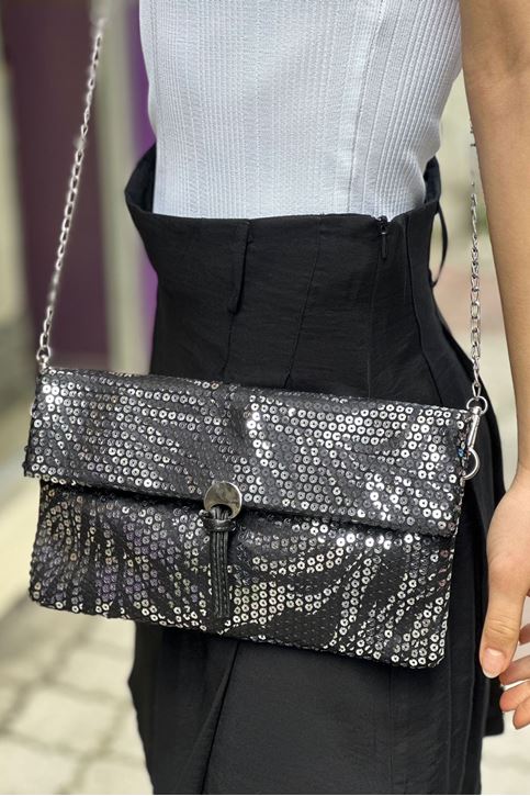 Aksesuar Tokalı Kendinden Pulpayet Portföy-Gümüş