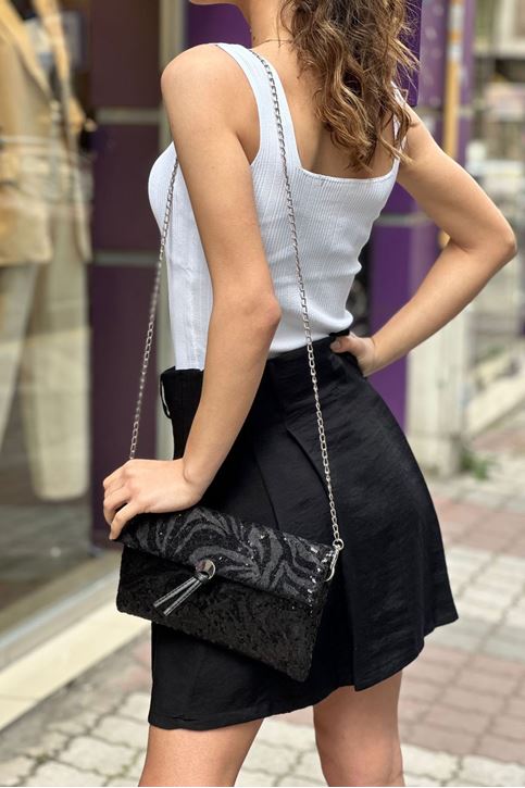 Aksesuar Tokalı Kendinden Pulpayet Portföy-Siyah