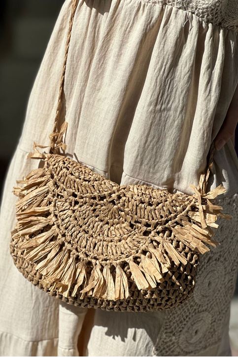 Zarf Püskül Detaylı Uzun Askılı Çanta-Vizon