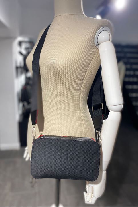 Çift Fermuarlı Ön Cepli Kutu Çanta-Siyah