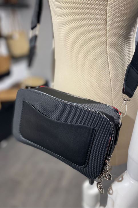 Çift Fermuarlı Ön Cepli Kutu Çanta-Siyah