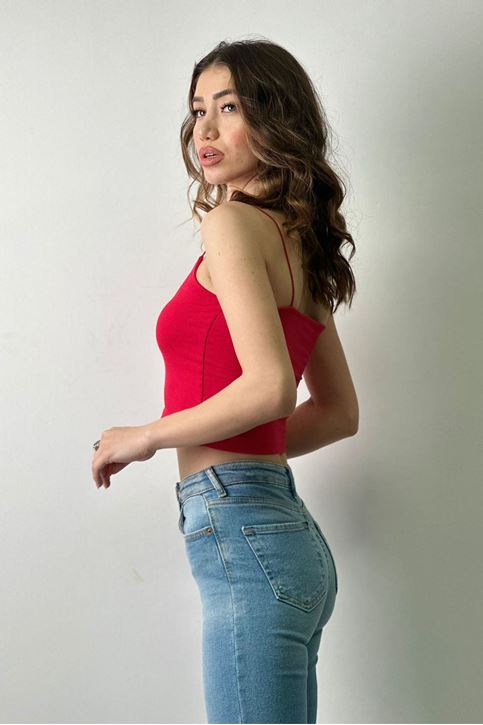 Yarım Astarlı Likralı Penye Kısa Atlet-Kırmızı