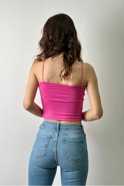 Yarım Astarlı Likralı Penye Kısa Atlet-Pembe