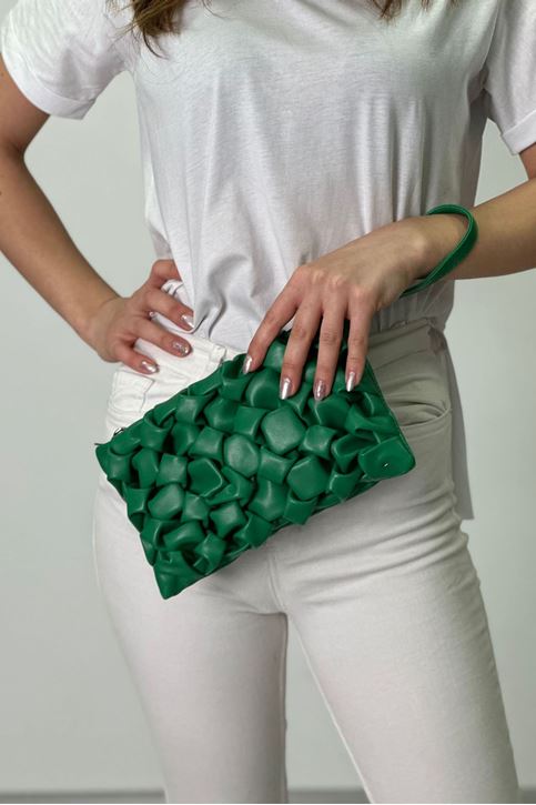 Baklava Desen Portföy Çanta-Yeşil