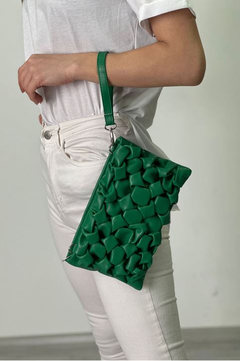 Baklava Desen Portföy Çanta-Yeşil