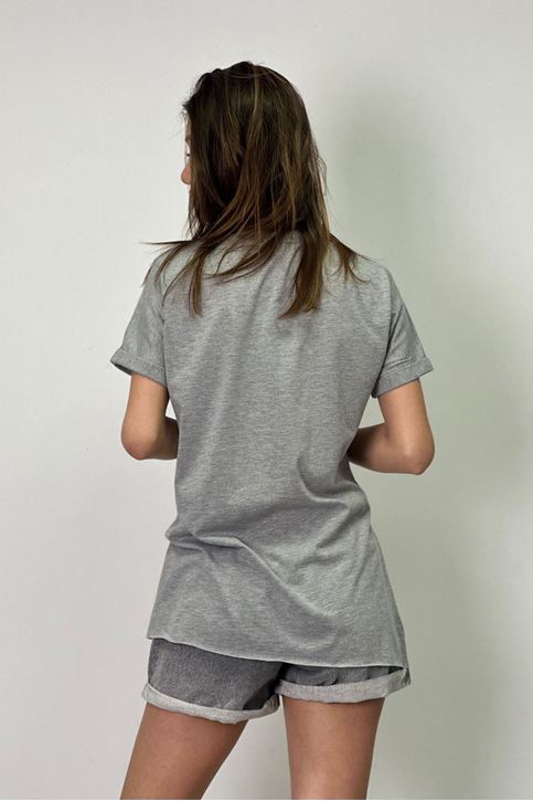 V Yaka Yan Yırtmaçlı Tshirt-Gri