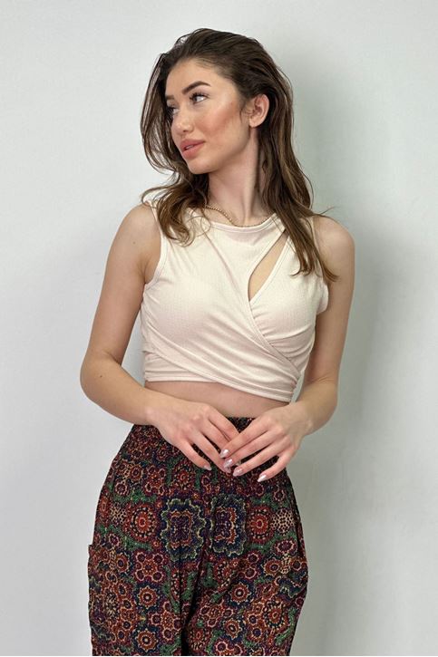 Bağlamalı Crop-Krem