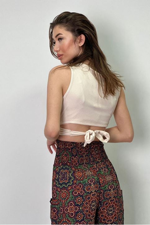 Bağlamalı Crop-Krem