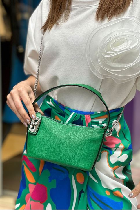 Kısa Askılı Deri Mini Kol Çanta-Yeşil