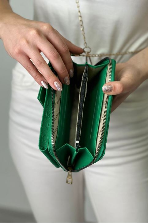Ön Çıtçıt Cepli Fermuarlı Cüzdan-Yeşil