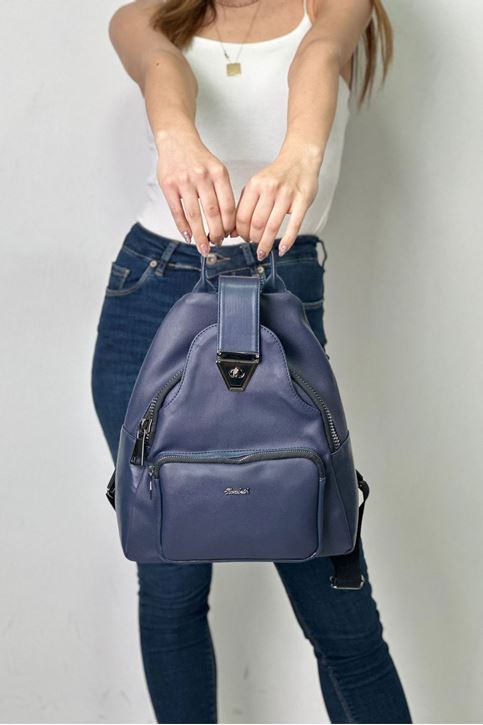 Ön Şerit Detaylı Ön Cepli Sırt Çanta-Lacivert