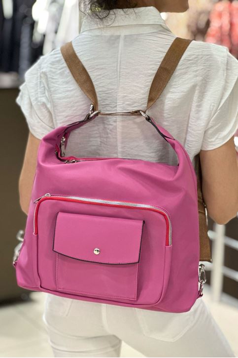 Ön Cep Detaylı Hem Sırt Hem Kol Çantası-Pembe