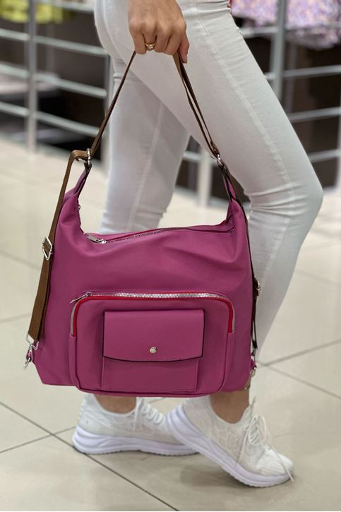 Ön Cep Detaylı Hem Sırt Hem Kol Çantası-Pembe