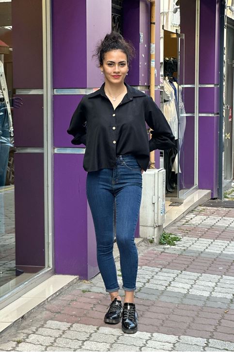 Salaş Büyük Yaka Gömlek-Siyah