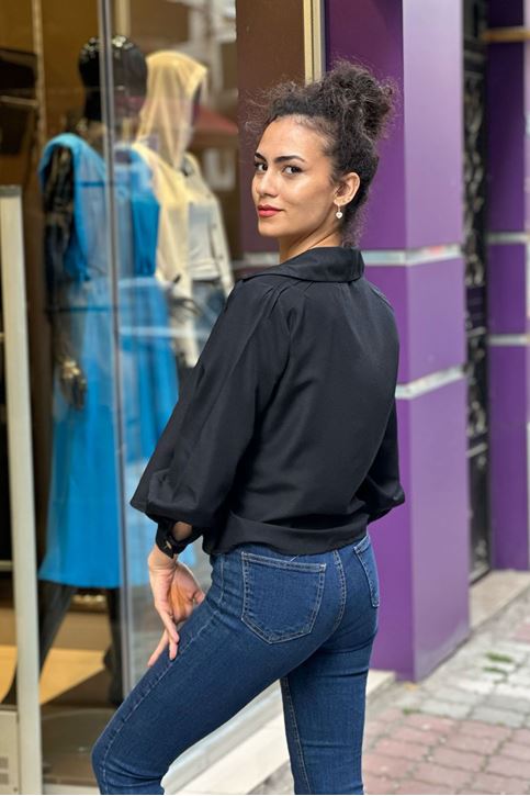 Salaş Büyük Yaka Gömlek-Siyah