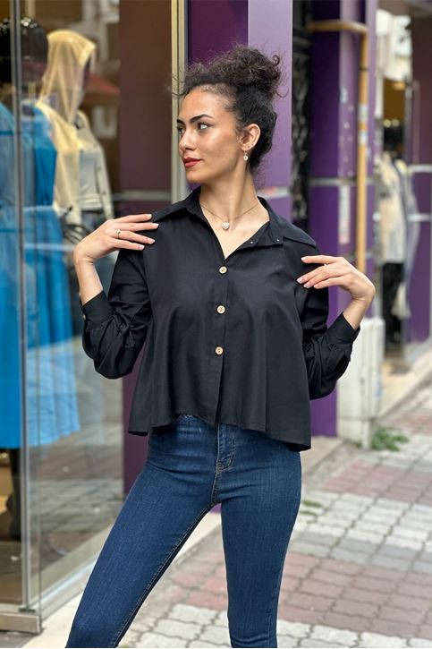 Salaş Büyük Yaka Gömlek-Siyah