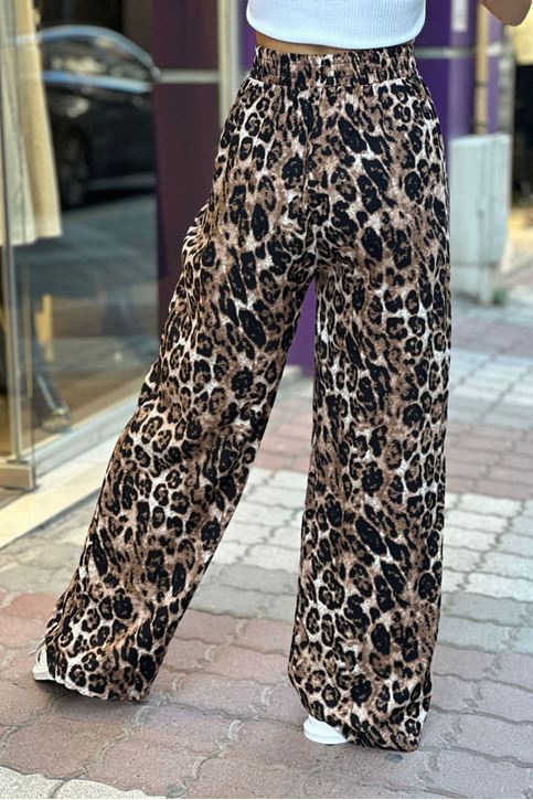 Bol Paça Leopar Desenli Salaş Pantolon-Leopar