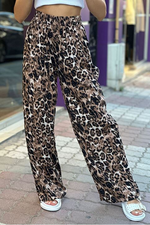 Bol Paça Leopar Desenli Salaş Pantolon-Leopar