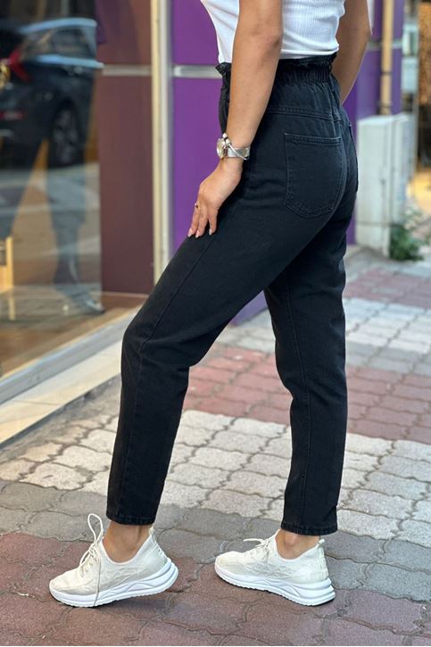 Bel Lastikli Yüksek Bel Pantolon-Füme