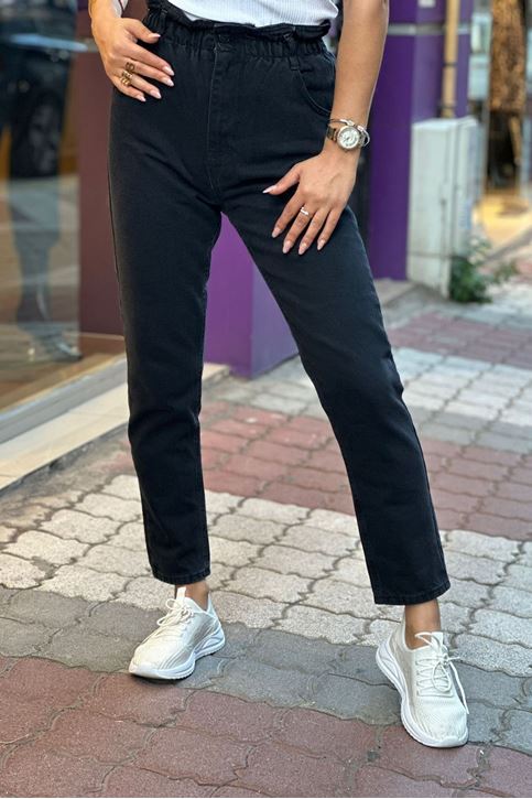 Bel Lastikli Yüksek Bel Pantolon-Füme